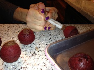 injecting nutella with syringe