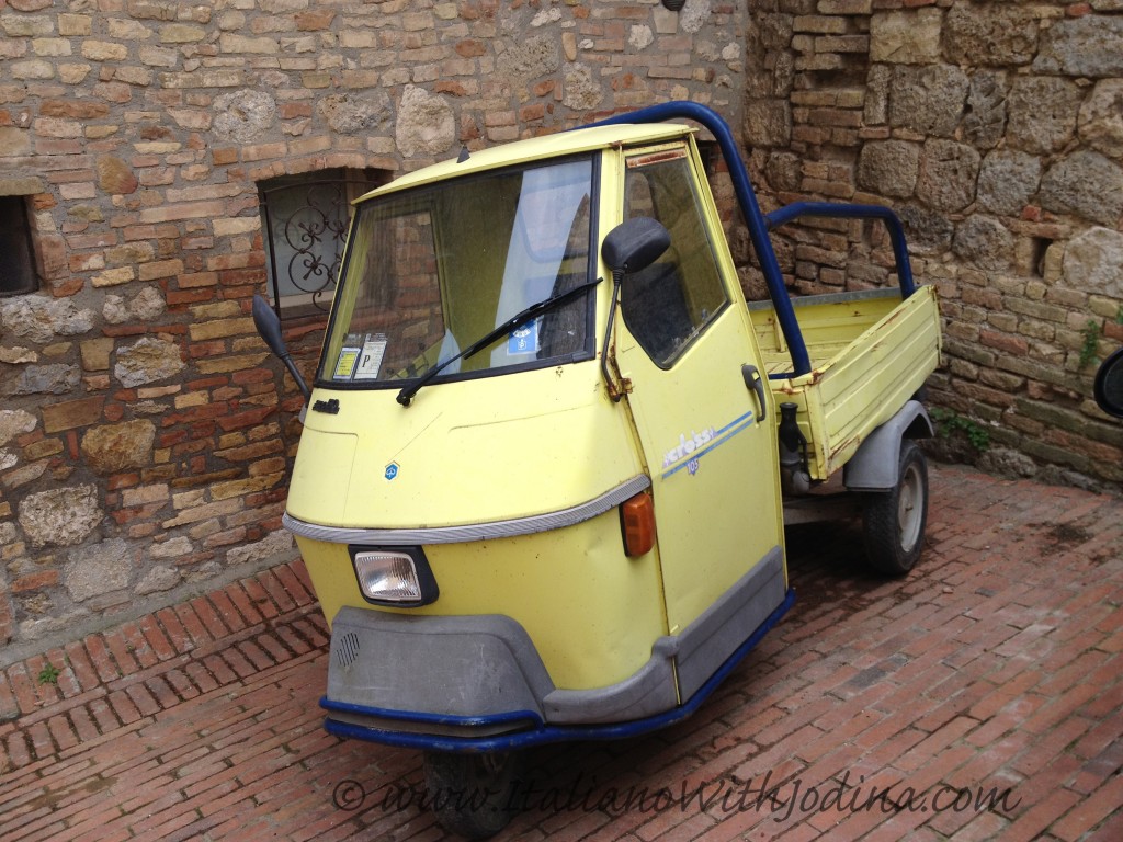italian 3-wheeler car motocarro ape in san gimignano