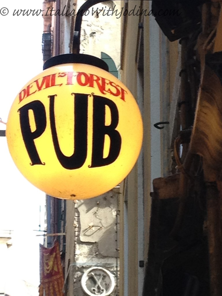 sign for the Devil's Forest Pub in Venice