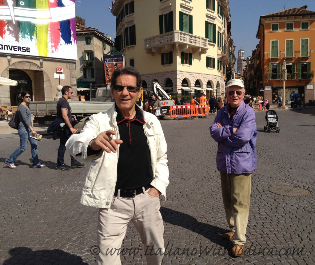 two men in piazza Bra verona italy